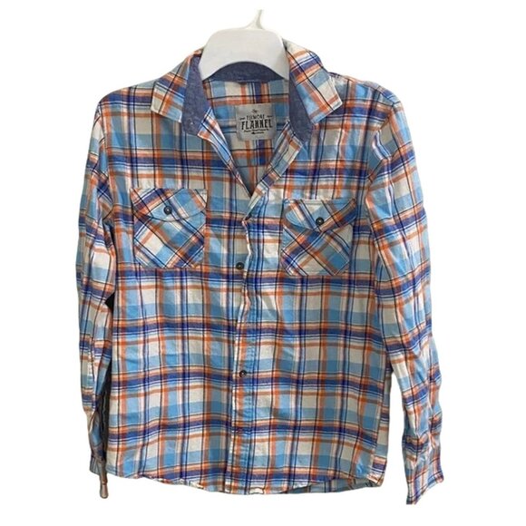 Tallwoods "Filmore Flannel" Plaid orange blue Button Down Shirt Medium‎ - Picture 6 of 6